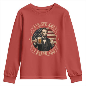 Abraham Lincoln 4 Shots and 7 Beers Ago Beer Drinking Youth Sweatshirt TS11 Red Print Your Wear
