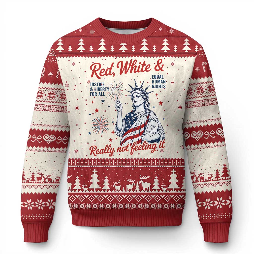 Red White and Not Really Feeling It Ugly Christmas Sweater 4th of July Feminist Statue Of Liberty TS11 Beige Red Print Your Wear