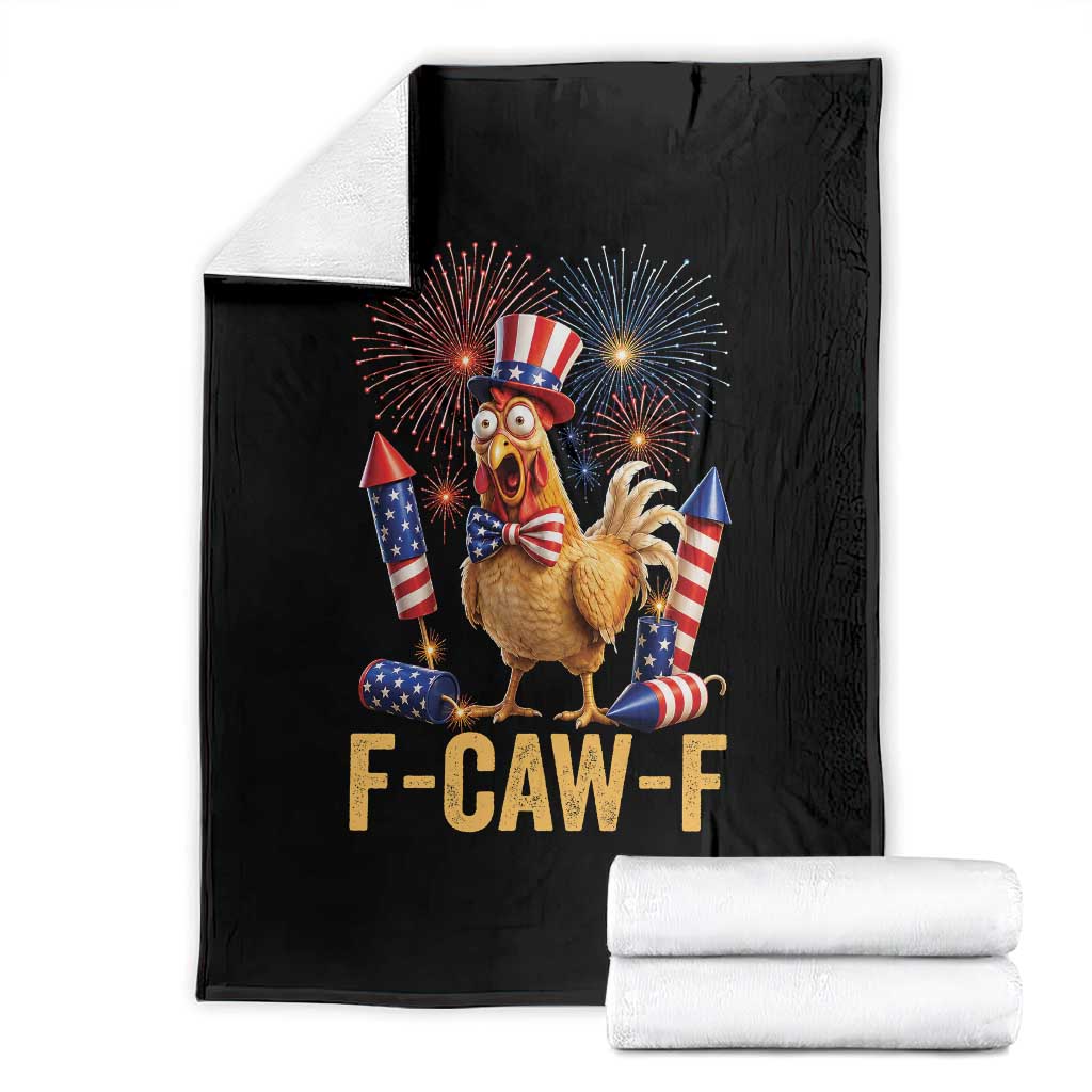 F Caw F 4th of July Throw Blanket Funny Rooster Meme American Flag Fireworks TS11 Black Print Your Wear