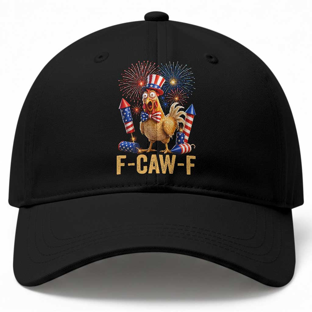 F Caw F 4th of July Baseball Cap Funny Rooster Meme American Flag Fireworks TS11 Print Your Wear