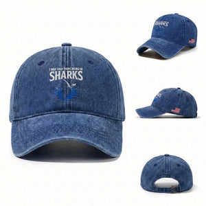 Funny Shark Lovers Week Washed Cotton Baseball Cap I Was Told There Would Be Sharks TS11 Washed Cap Universal Fit Royal Blue Print Your Wear