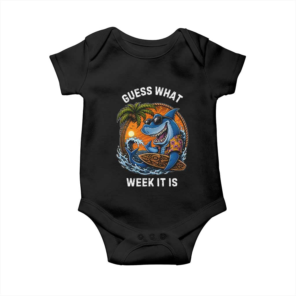 Funny Shark Guess What Week It Is Baby Onesie Shark Awareness Summer Vacation TS11 Black Print Your Wear