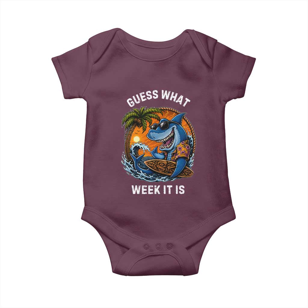 Funny Shark Guess What Week It Is Baby Onesie Shark Awareness Summer Vacation TS11 Maroon Print Your Wear
