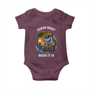 Funny Shark Guess What Week It Is Baby Onesie Shark Awareness Summer Vacation TS11 Maroon Print Your Wear