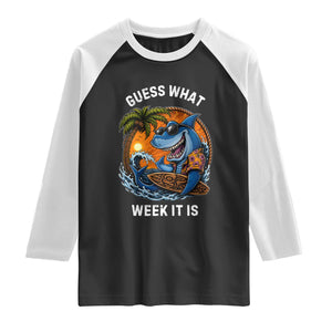 Funny Shark Guess What Week It Is Raglan Shirt Shark Awareness Summer Vacation TS11 Black White Print Your Wear