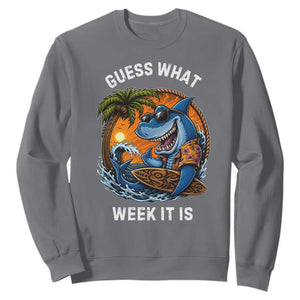 Funny Shark Guess What Week It Is Sweatshirt Shark Awareness Summer Vacation TS11 Charcoal Print Your Wear