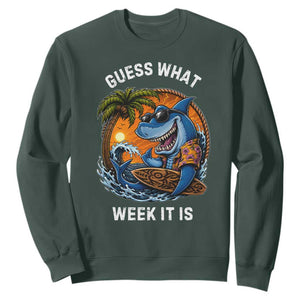 Funny Shark Guess What Week It Is Sweatshirt Shark Awareness Summer Vacation TS11 Dark Forest Green Print Your Wear