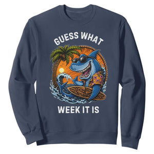 Funny Shark Guess What Week It Is Sweatshirt Shark Awareness Summer Vacation TS11 Navy Print Your Wear