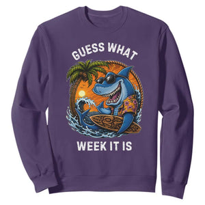Funny Shark Guess What Week It Is Sweatshirt Shark Awareness Summer Vacation TS11 Purple Print Your Wear