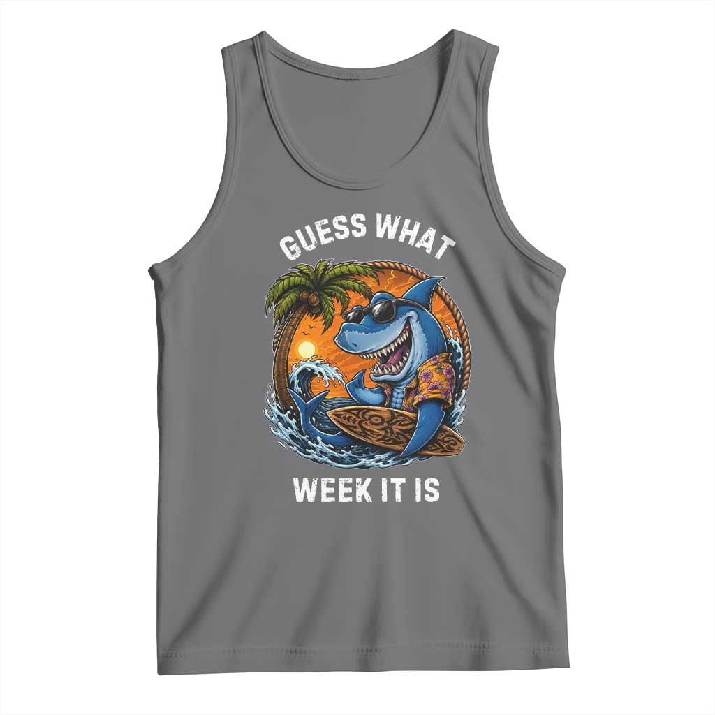 Funny Shark Guess What Week It Is Tank Top Shark Awareness Summer Vacation TS11 Black Heather Print Your Wear