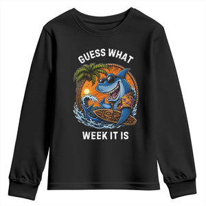 Funny Shark Guess What Week It Is Youth Sweatshirt Shark Awareness Summer Vacation TS11 Black Print Your Wear