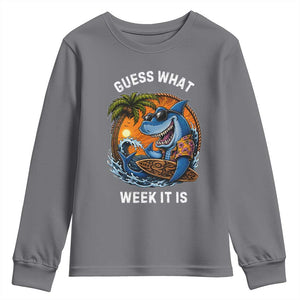 Funny Shark Guess What Week It Is Youth Sweatshirt Shark Awareness Summer Vacation TS11 Charcoal Print Your Wear