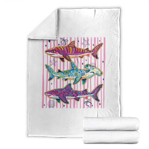 Shark Summer Striped Coastal Ocean Life Glitter Print Throw Blanket TS11 White Print Your Wear