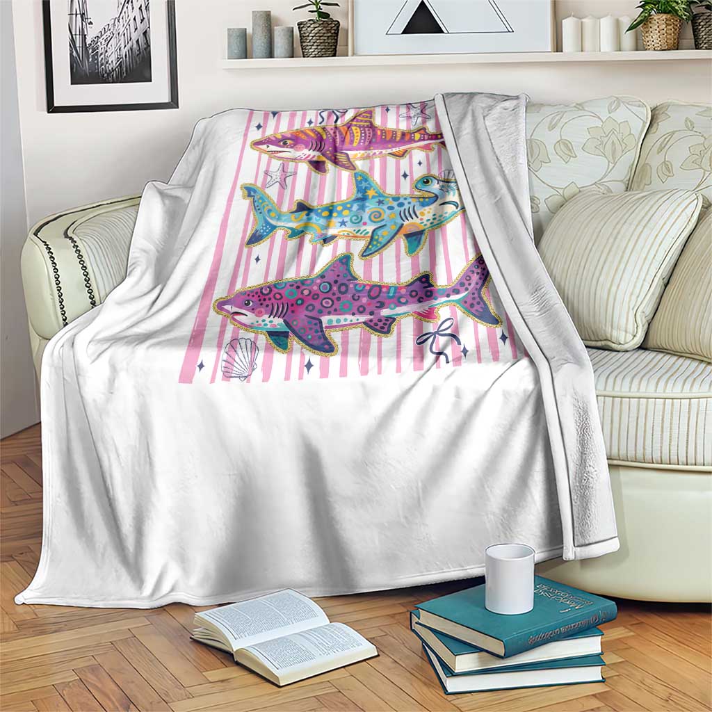 Shark Summer Striped Coastal Ocean Life Glitter Print Throw Blanket TS11 Print Your Wear
