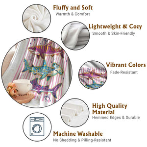 Shark Summer Striped Coastal Ocean Life Glitter Print Throw Blanket TS11 Print Your Wear