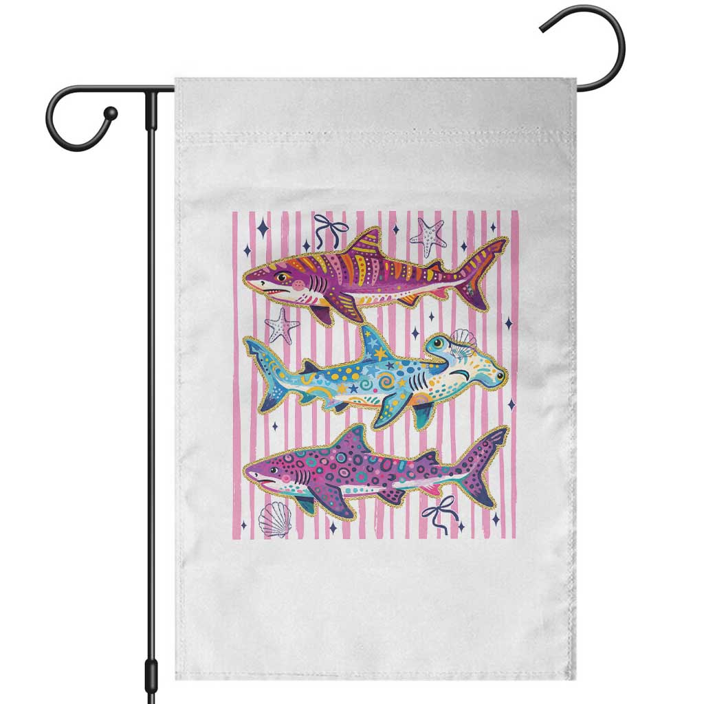 Shark Summer Striped Coastal Ocean Life Glitter Print Garden Flag TS11 White Print Your Wear