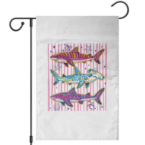 Shark Summer Striped Coastal Ocean Life Glitter Print Garden Flag TS11 White Print Your Wear