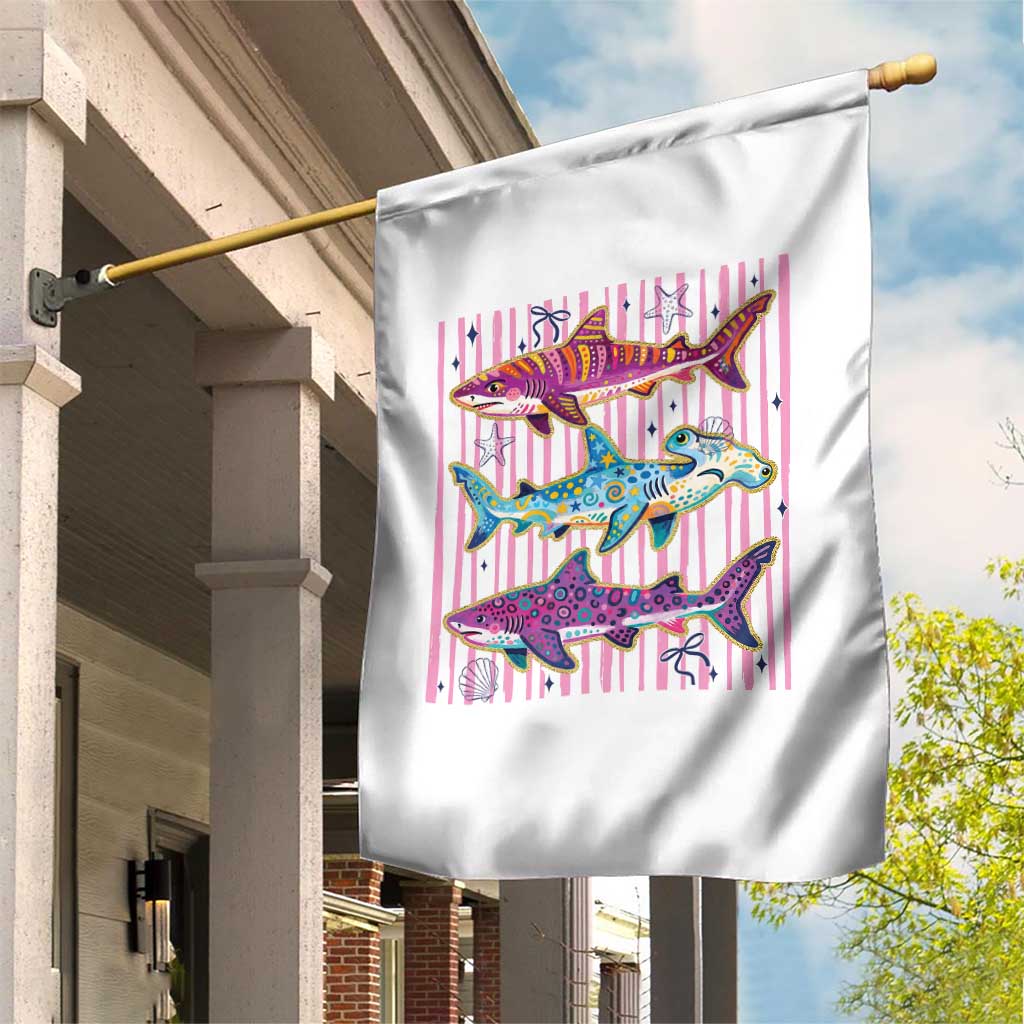 Shark Summer Striped Coastal Ocean Life Glitter Print Garden Flag TS11 Print Your Wear