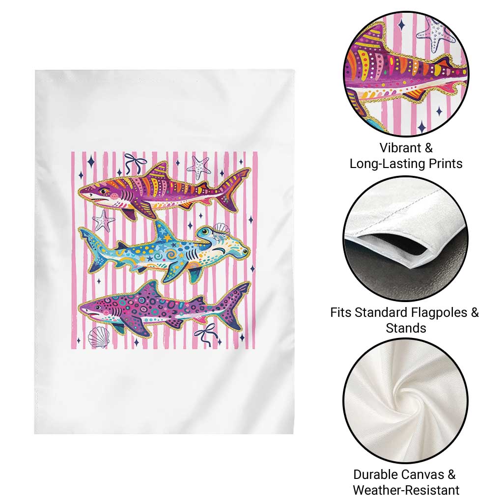 Shark Summer Striped Coastal Ocean Life Glitter Print Garden Flag TS11 Print Your Wear