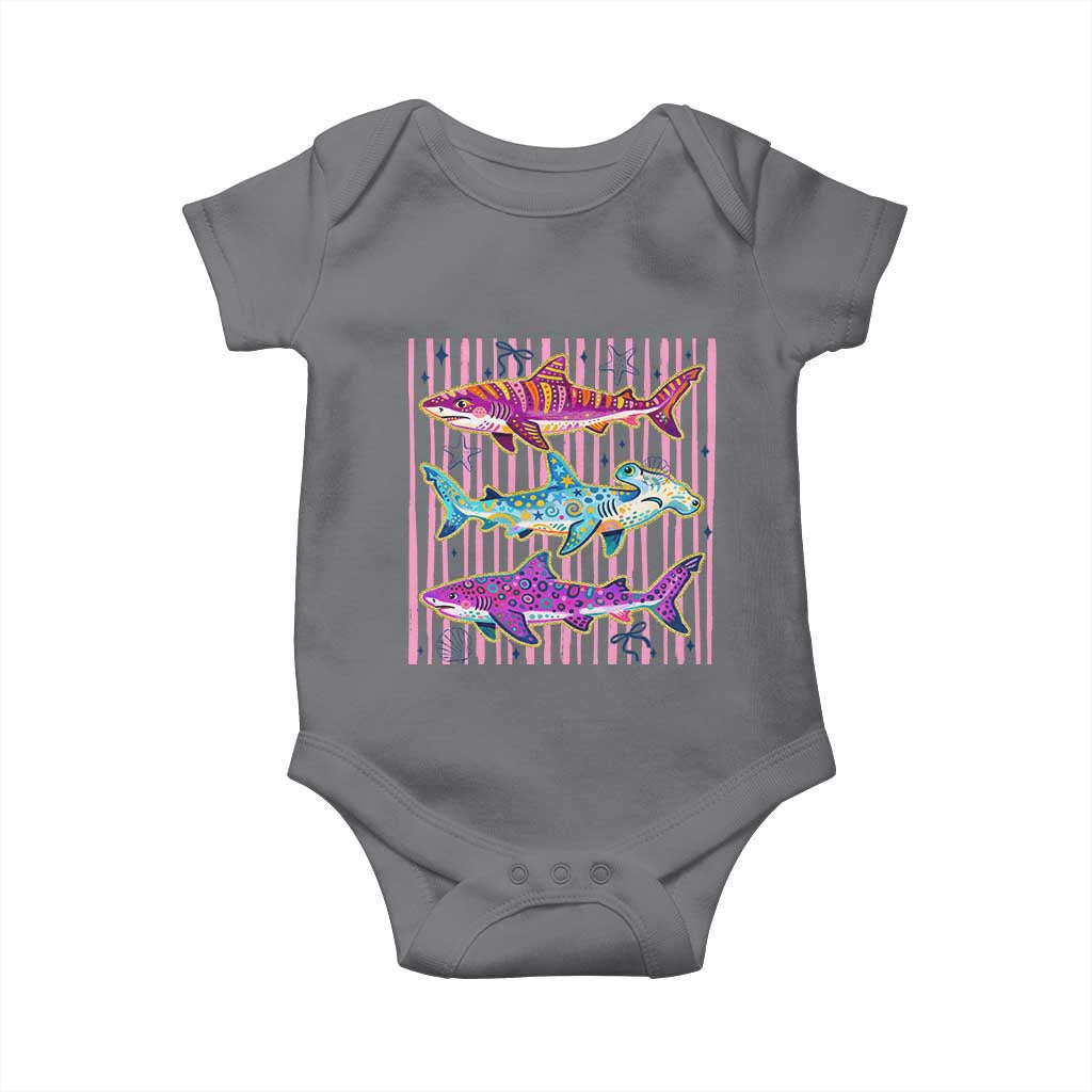 Shark Summer Striped Coastal Ocean Life Glitter Print Baby Onesie TS11 Charcoal Print Your Wear