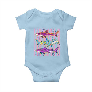 Shark Summer Striped Coastal Ocean Life Glitter Print Baby Onesie TS11 Light Blue Print Your Wear