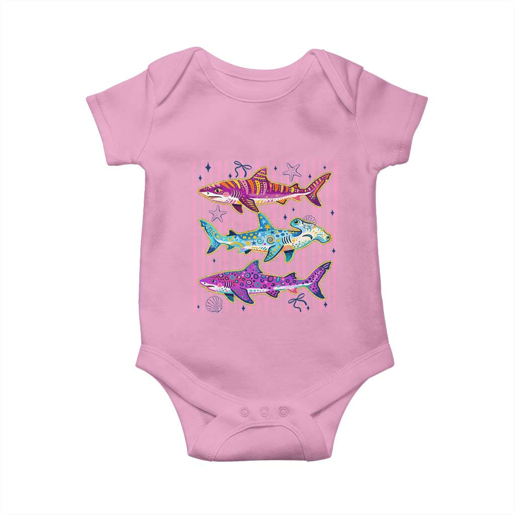 Shark Summer Striped Coastal Ocean Life Glitter Print Baby Onesie TS11 Light Pink Print Your Wear