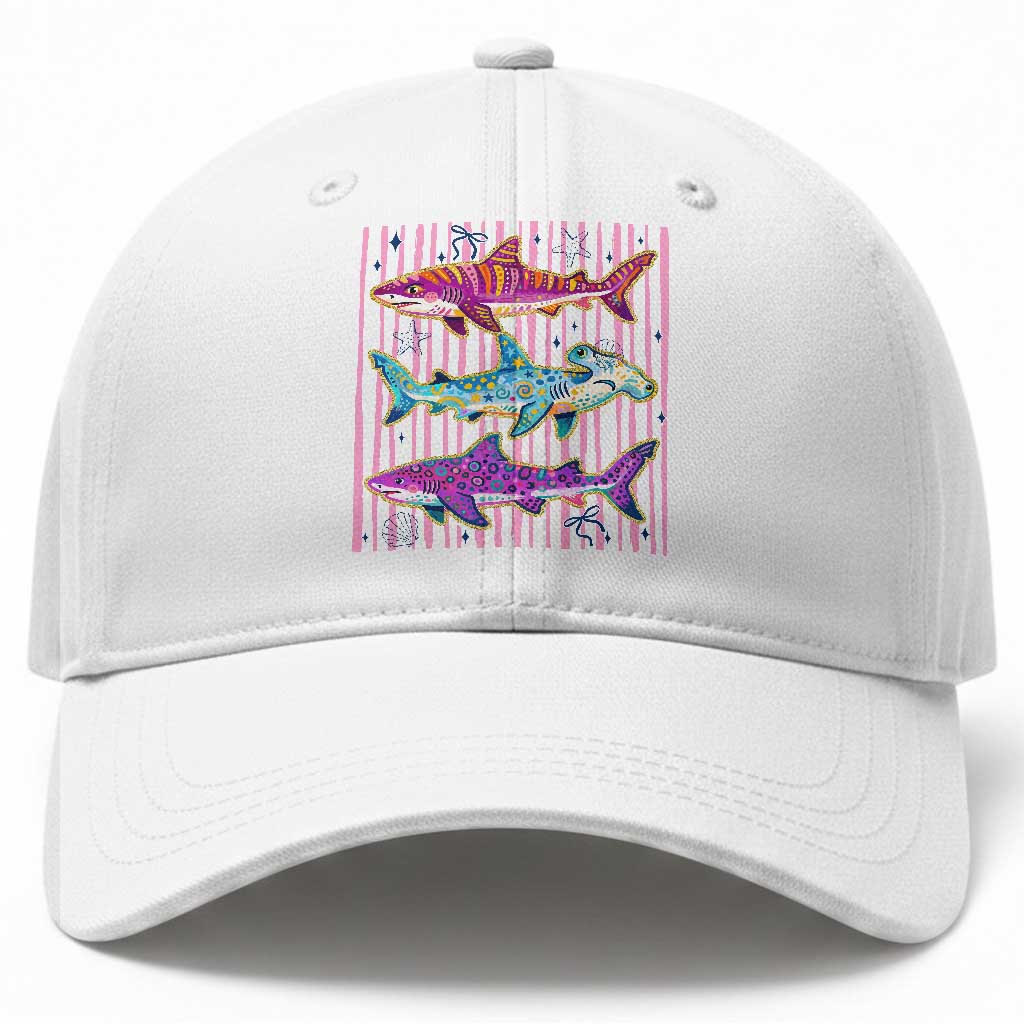 Shark Summer Striped Coastal Ocean Life Glitter Print Baseball Cap TS11 Print Your Wear