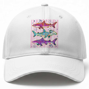 Shark Summer Striped Coastal Ocean Life Glitter Print Baseball Cap TS11 Print Your Wear