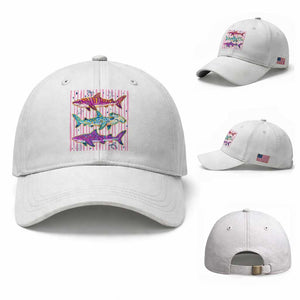 Shark Summer Striped Coastal Ocean Life Glitter Print Baseball Cap TS11 Baseball Cap Universal Fit White Print Your Wear