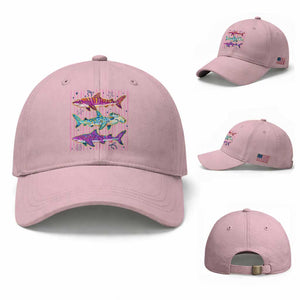 Shark Summer Striped Coastal Ocean Life Glitter Print Baseball Cap TS11 Baseball Cap Universal Fit Light Pink Print Your Wear