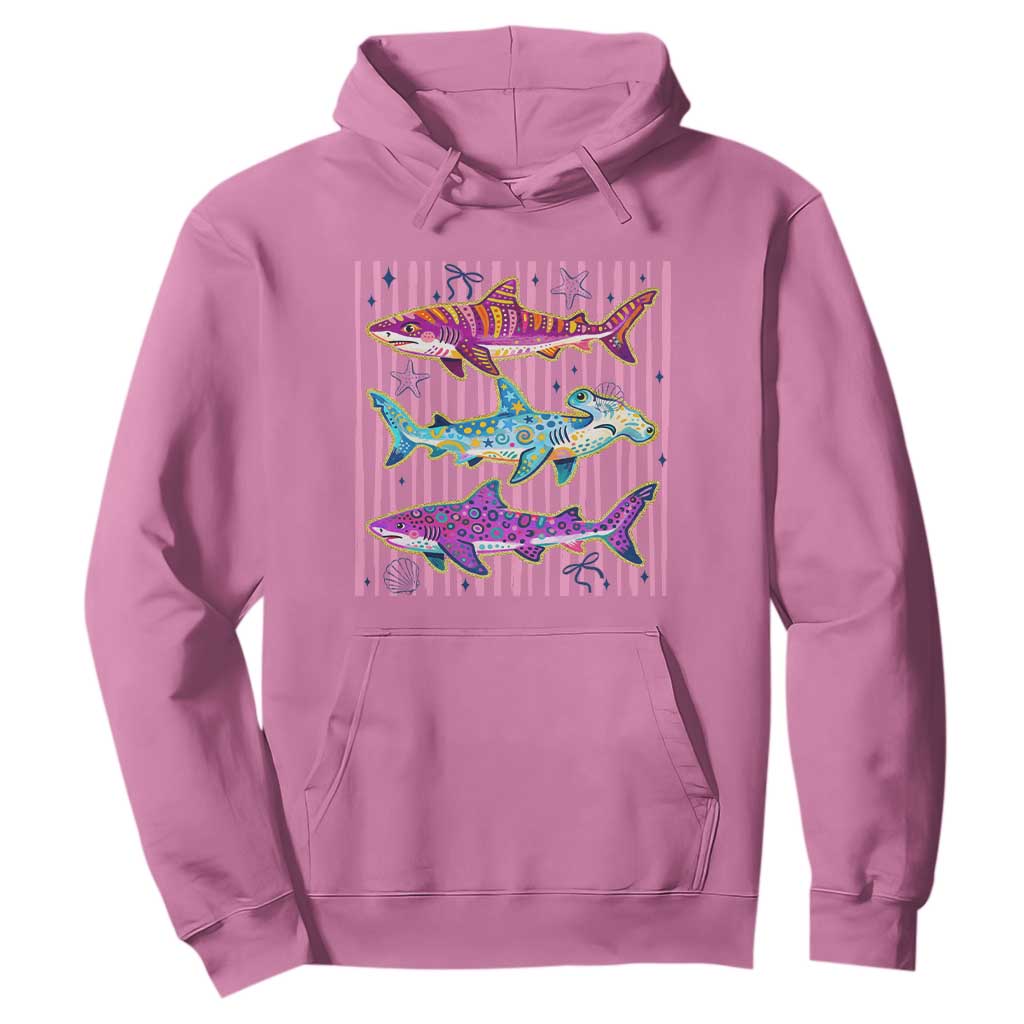 Shark Summer Striped Coastal Ocean Life Glitter Print Hoodie TS11 Azalea Print Your Wear