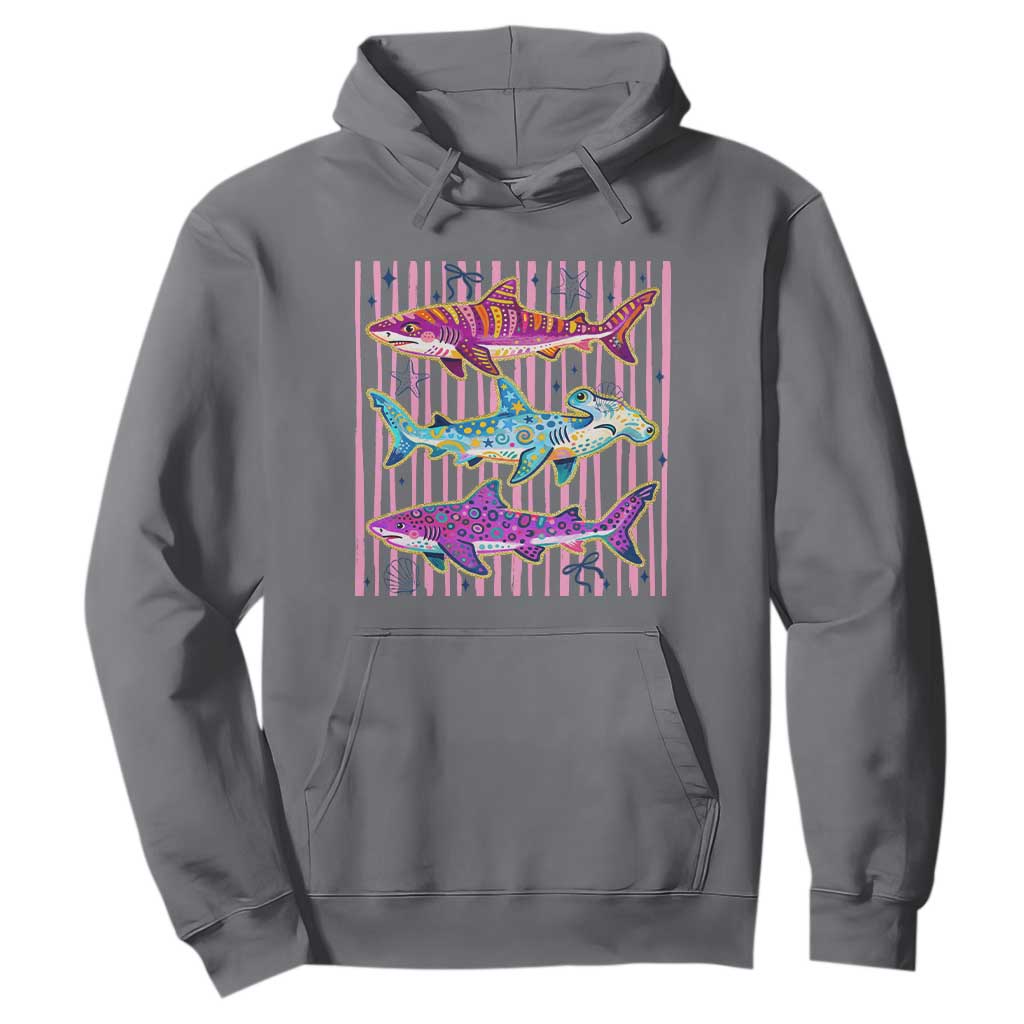 Shark Summer Striped Coastal Ocean Life Glitter Print Hoodie TS11 Charcoal Print Your Wear