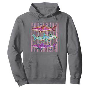 Shark Summer Striped Coastal Ocean Life Glitter Print Hoodie TS11 Charcoal Print Your Wear