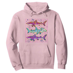 Shark Summer Striped Coastal Ocean Life Glitter Print Hoodie TS11 Light Pink Print Your Wear