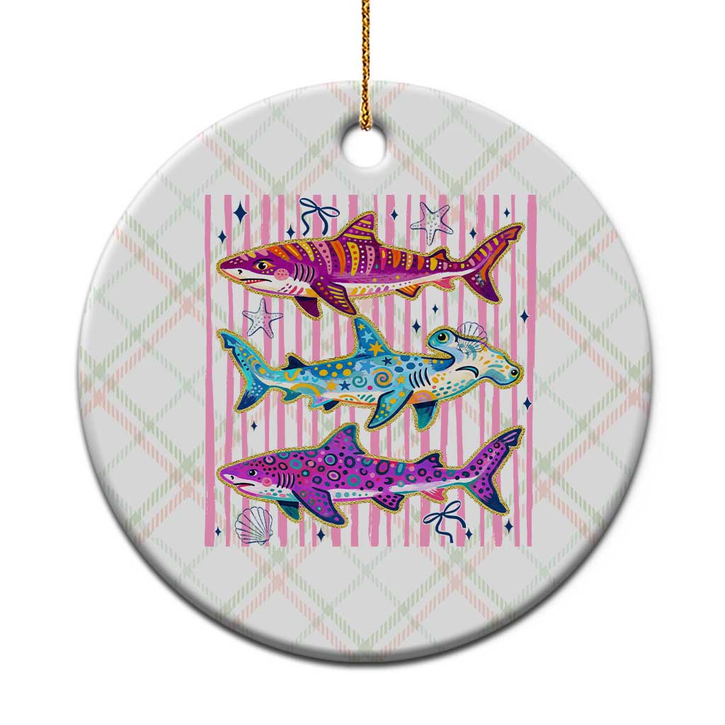 Shark Summer Striped Coastal Ocean Life Glitter Print Ceramic Ornament TS11 1pc Christmas Plaid Print Your Wear