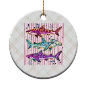Shark Summer Striped Coastal Ocean Life Glitter Print Ceramic Ornament TS11 1pc Christmas Plaid Print Your Wear