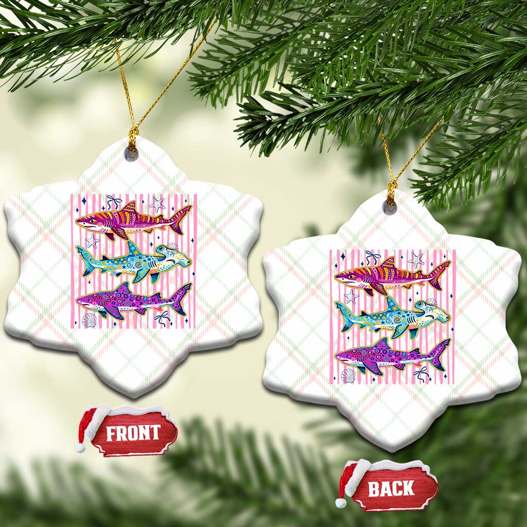 Shark Summer Striped Coastal Ocean Life Glitter Print Ceramic Ornament TS11 Print Your Wear