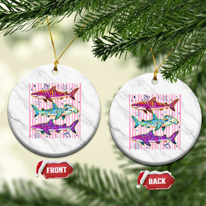 Shark Summer Striped Coastal Ocean Life Glitter Print Ceramic Ornament TS11 1pc White Marble Print Your Wear