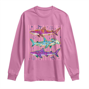 Shark Summer Striped Coastal Ocean Life Glitter Print Long Sleeve Shirt TS11 Azalea Print Your Wear