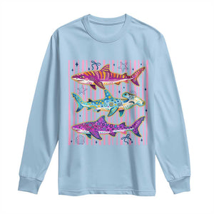 Shark Summer Striped Coastal Ocean Life Glitter Print Long Sleeve Shirt TS11 Light Blue Print Your Wear