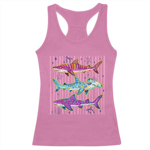 Shark Summer Striped Coastal Ocean Life Glitter Print Racerback Tank Top TS11 Azalea Print Your Wear
