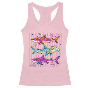 Shark Summer Striped Coastal Ocean Life Glitter Print Racerback Tank Top TS11 Light Pink Print Your Wear