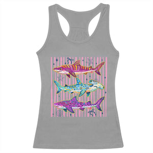 Shark Summer Striped Coastal Ocean Life Glitter Print Racerback Tank Top TS11 Sport Gray Print Your Wear