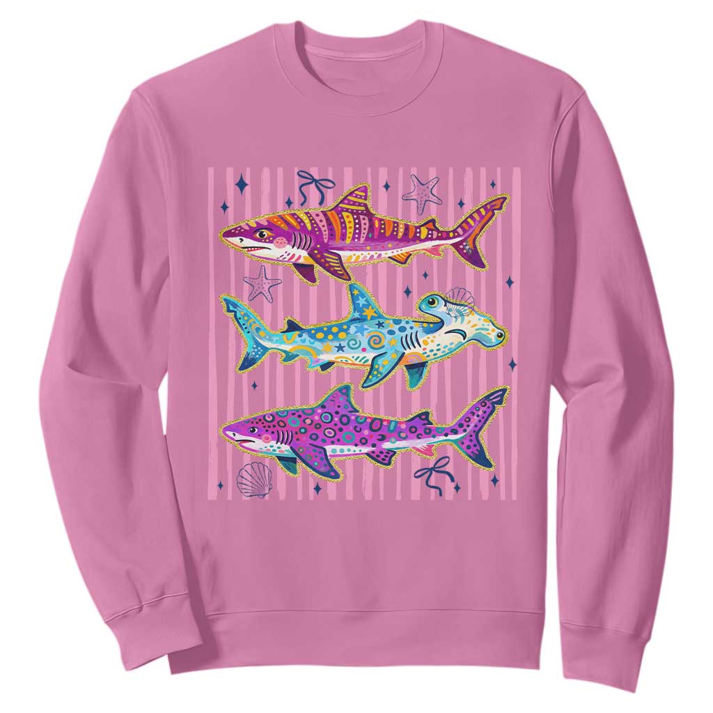 Shark Summer Striped Coastal Ocean Life Glitter Print Sweatshirt TS11 Azalea Print Your Wear