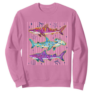 Shark Summer Striped Coastal Ocean Life Glitter Print Sweatshirt TS11 Azalea Print Your Wear