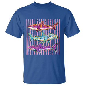 Shark Summer Striped Coastal Ocean Life Glitter Print T Shirt TS11 Royal Blue Print Your Wear