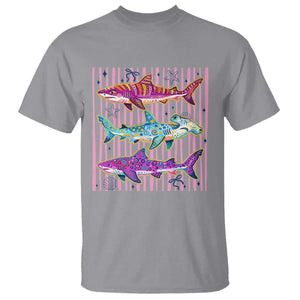 Shark Summer Striped Coastal Ocean Life Glitter Print T Shirt TS11 Sport Gray Print Your Wear
