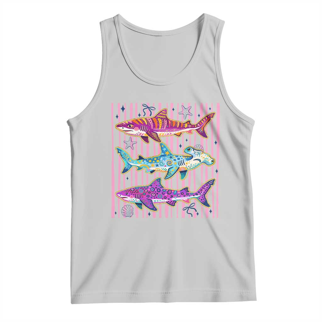 Shark Summer Striped Coastal Ocean Life Glitter Print Tank Top TS11 Ash Print Your Wear