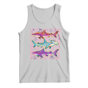 Shark Summer Striped Coastal Ocean Life Glitter Print Tank Top TS11 Ash Print Your Wear
