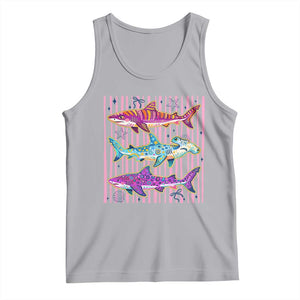 Shark Summer Striped Coastal Ocean Life Glitter Print Tank Top TS11 Athletic Heather Print Your Wear